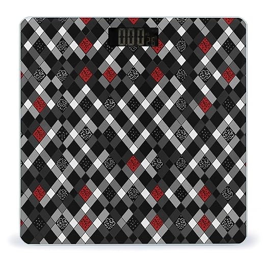 Checkered Rhombus Pattern Bathroom Scale for Body Weight Bathroom Weighing Scale with Backlit LCD Display Highly Accurate Measures Weight Up to 180kg