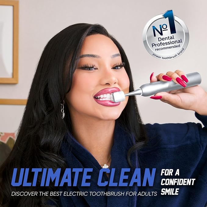 BIG MOUTH TOOTHBRUSH Dr Bobbi Electric Toothbrush for Adults | Ultrasonic Rechargeable Toothbrush with 5 Cleaning Modes &amp 2-Minute Smart Timer | Retains 42-Day Battery | Travel-Friendly Platinum