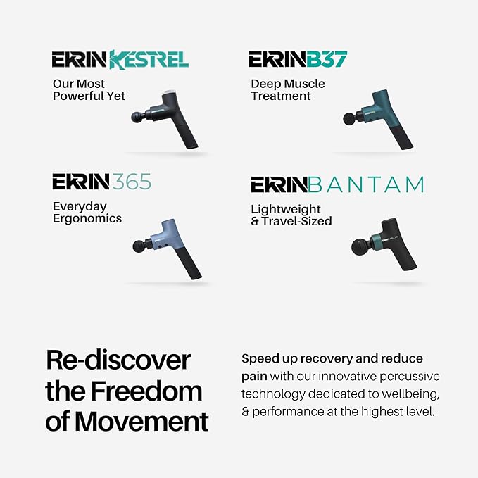 Ekrin Athletics White Kestrel Percussive Massager - Enhanced Precision &amp Comfort for Elite Muscle Recovery &amp Wellness - Relieve Sore Muscles and Stiffness