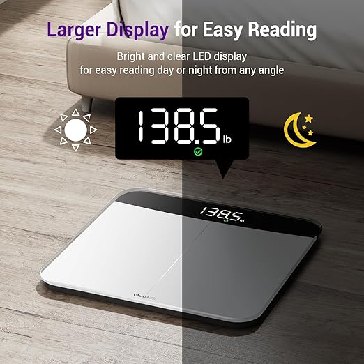 Ovutek Scale for Body Weight Highly Accurate 450lb Digital Bathroom Scales for People Automatic Weighing Machine for Baby Pet Light Items Large LED Sturdy and Durable Base White