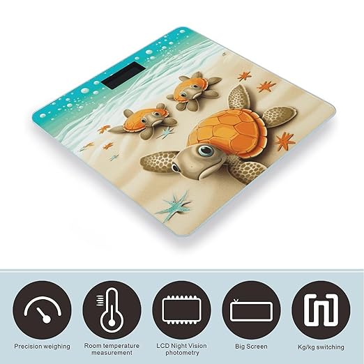 Turtle Starfish Scale for Body Weight Sturdy Tempered Glass Weighing Scales with LCD Display Accurate Digital Bathroom Scale Convenient Body Fat Smart Scales 400lb