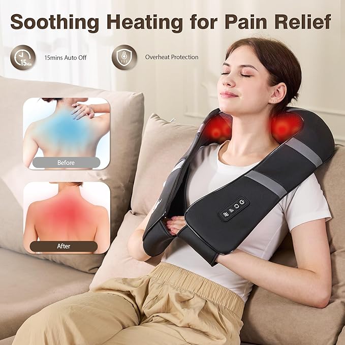 Neck Massager with Heat - Back and Neck Massager for Pain Relief Deep Tissue Shiatsu Kneading Massage Pillow Neck and Shoulder Massager Gifts for Men Women Mom Dad (Not Cordless)