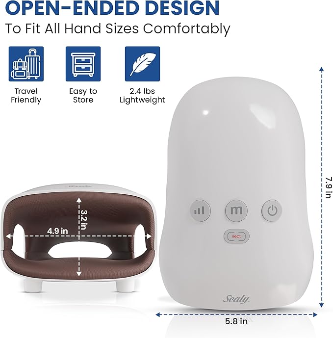 Sealy Premium Cordless Hand Massager with Heat and Compression – Electric Hand Massager for Arthritis Carpal Tunnel and Finger Pain Relief – Rechargeable Portable and Adjustable Intensity Levels