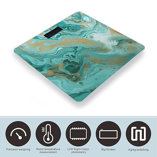 Teal and Gold Marble Scale with LCD Precision Weighing Scales Sturdy Tempered Glass Weight Scales Easy-to-Read Anti-Slip Weight Digital Bathroom Scale for Daily