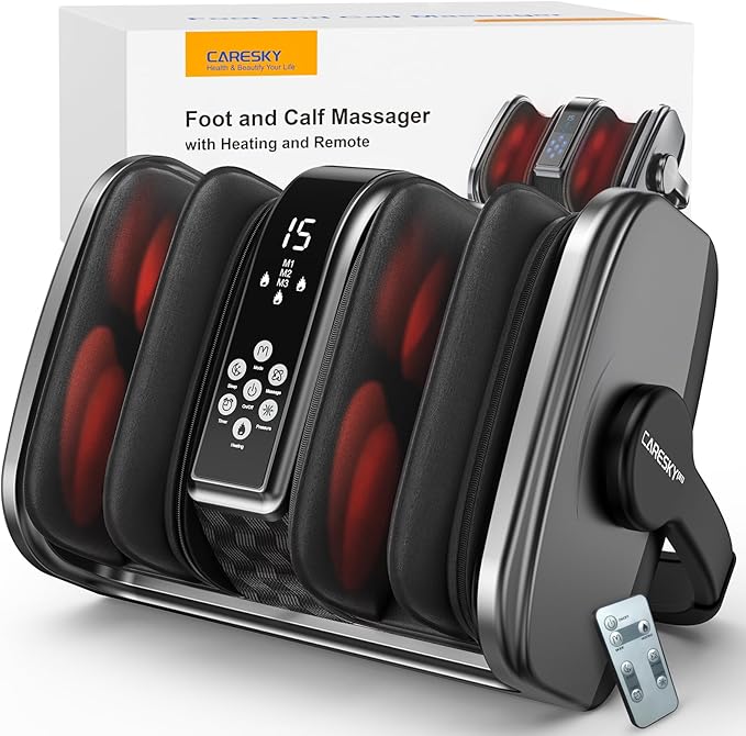 CARESKY® Foot Massager with Heat FSA＆HSA Eligible Shiatsu Foot Massager for Plantar Fasciitis Neuropathy Circulation and Pain Relief Deep Kneading for Foot Calf Gifts for Women Men Mom Dad
