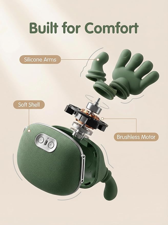 Handheld Electric Massager with Heat 4D Kneading Shoulder and Neck Massager Green Portable Deep Tissue Muscle Relief Brushless Motor
