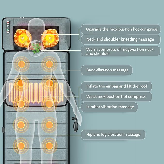 Full Body Massage Mat with Heat | 3D Lumbar Traction &amp Relaxation | Shiatsus Neck Massager with Massage Points | Electric Massage Pad with Timer | Body Stretching &amp Circulation fit 1.4 m-9.m