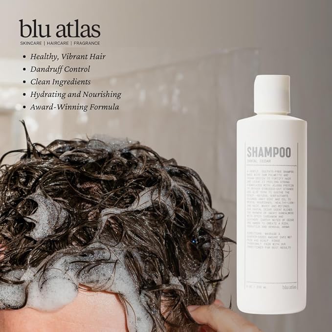 Blu Atlas Men's Body Wash Shampoo and Conditioner - Santal and Cedar Scent - Gentle Cleansing Hydrating Shampoo for Volume All Hair Types - 8 oz Bottle
