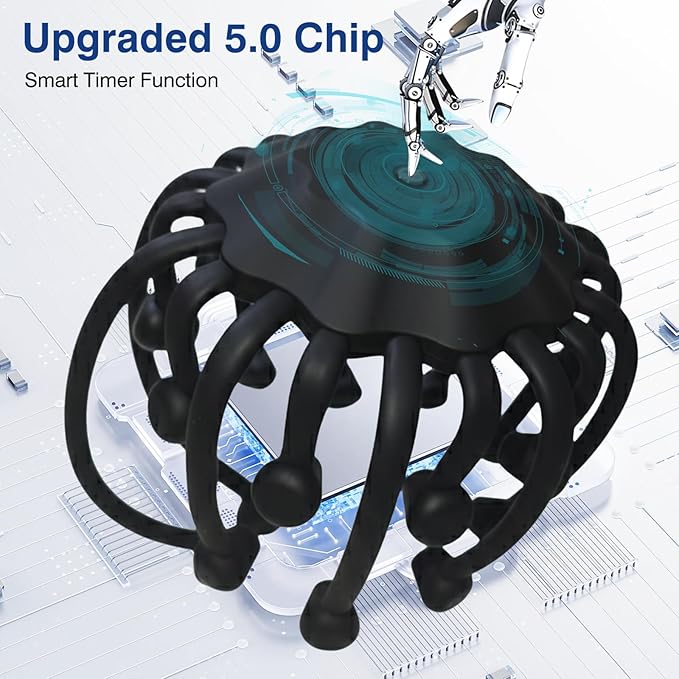 Head Massager Scalp Electric with Bluetooth Function 360° Electric Head Massager Rechargeable 4 Modes Electric Octopus Scalp Massager Portable Long Battery Life Scalp Stress Relax Massage Tool