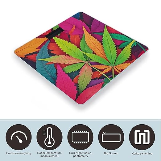 Multicolor Leaf Weed Art Bathroom Scale Digital Weight Scale Precision 400 Lbs Weighing Scales Large with LCD Backlight Display BMI Measures