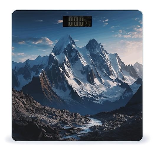 Melting Snow Mountain Scale for Body Weight Anti-Slip Tempered Glass Digital Bathroom Scales Clear LCD Display Weighing Scale Safe Rounded Corners Smart Scales