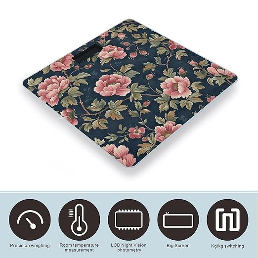 Digital Bathroom Scale for Body Weight Scale with Bright LCD Display High Accuracy Step-On Technology Auto On/Off Green Floral Pattern Digital Scales 400 Lbs /180kg