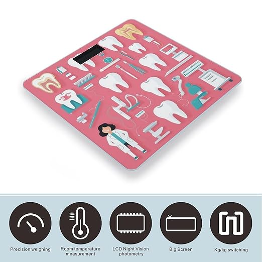 Women's Digital Bathroom Weighing Scale Automatic Switch Energy Saving Scale Smart Scale for Body Weight Teeth Dental Seamless Pattern Pink