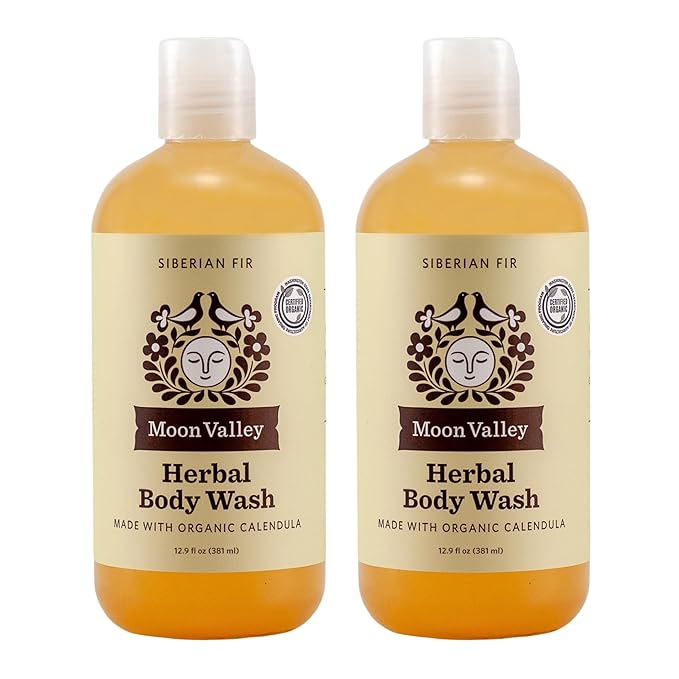 Herbal Body Wash Siberian Fir by Moon Valley All Natural Ingredients No Parabens Vegan Moisturizing Essential Oils Two Pack
