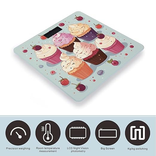 Delicious Cupcakes Bathroom Scale Large LCD Backlight Display Digital Scale Rounded Corners Body Scales Automatic Power On/Off Bathroom Scales for Home Bedrooms