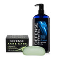 Defense Acne Care Bar Soap 4.2oz 2% Salicylic Acid (2-Pack) &amp Body Wash 32 oz - Natural Shower Gel