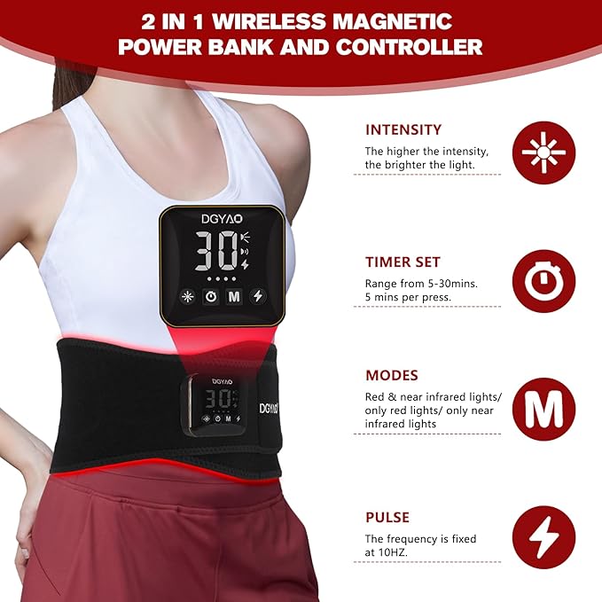 Cordless Red Light Therapy Belt for Back Pain Relief Infrared Light Therapy Portable Wrap for Waist Lower Back Shoulder Thigh Joint Relax