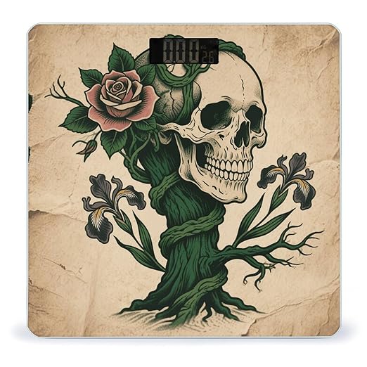 Skull and Rose Scale for Body Weight Sturdy Tempered Glass Weighing Scales with LCD Display Accurate Digital Bathroom Scale Convenient Body Fat Smart Scales Easy Read
