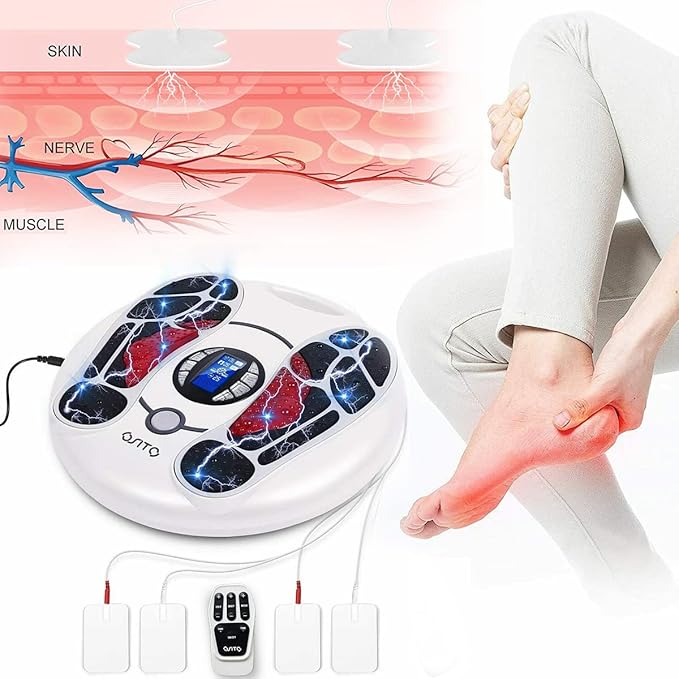 OSITO EMS Foot Massager for Neuropathy HSA Foot Circulation Stimulator FSA Massager for Circulation and Pain Relief 25 Modes 99 Intensities Ideal for Women/Men4 TENS Unit Muscle Stimulator Pads