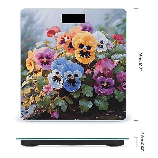 Pansy Flowers Weight ScaleClear LED Display Bathroom Digital Weighing ScaleTempered Glass Digital Bathroom Scale for Body Weight Capacity Up to 400 Lbs