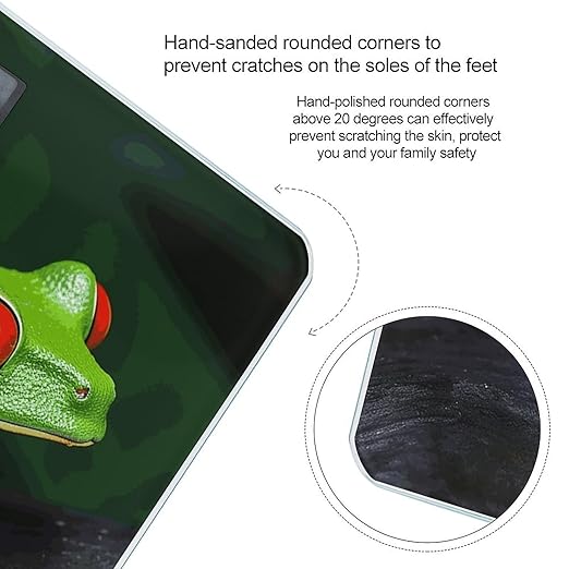 Red Eyed Tree Frog Bathroom Scale Automatic Power On/Off Body Scales LCD Backlight Display Square Digital Scale Rounded Corners Bathroom Scales for Home Bedrooms