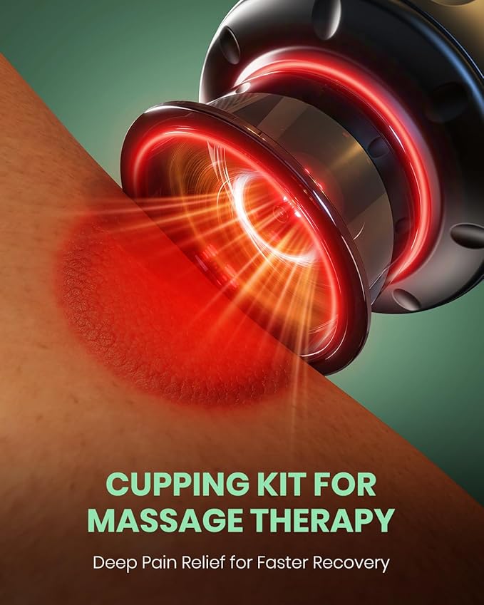 1 Pack 5-in-1 Smart Cupping Therapy Massager Electric Cupping Device with Red Light Dynamic Cupping Therapy Set with 12-Level Suction &amp Heat Cupping Machine for Muscle Pain Relief Knots Soren