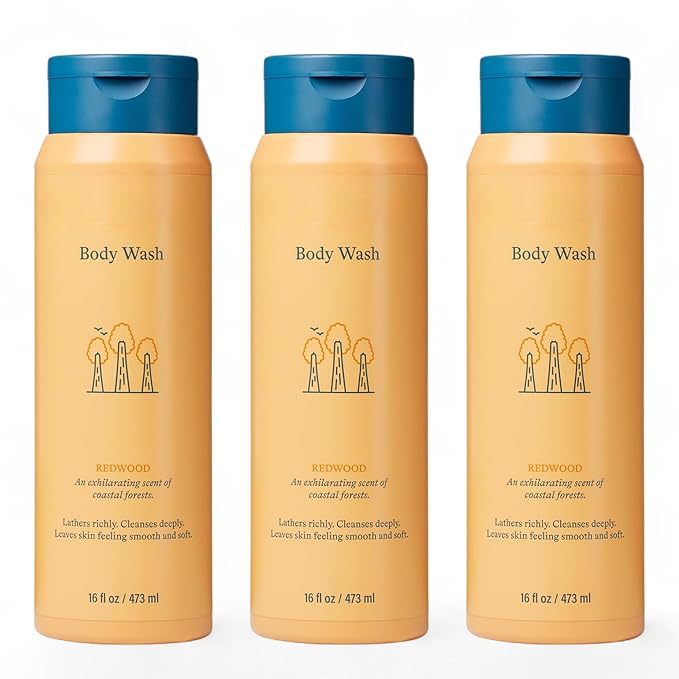 Men’s Redwood Body Wash oz Shower Gel Gentle Moisturizing Cleanser with Evergreen Sandalwood &amp Leather Notes – Rich Lather Smooth Soft Skin Comparable to Premium Men’s Body Wash 16 fl (3 Pack)