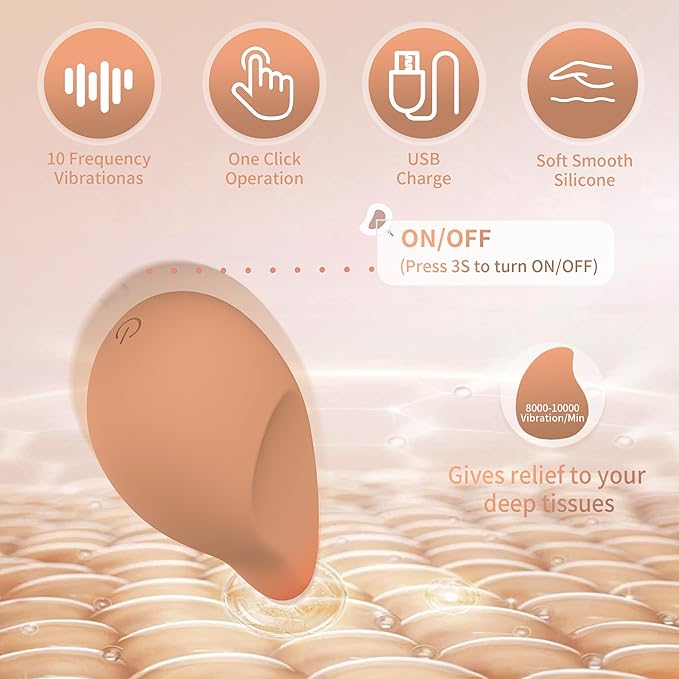 Handheld Cordless Massager for Shoulder Neck and Back Soft Rechargeable Waterproof Relaxation Muscles Massage Tool - for Soothing Pain Tension Stiffness and Fatigue - Brown