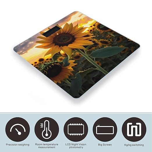 Farm Sunflower Scale for Body Weight High Precision Digital Weight Scales with LCD Display Anti-Slip Sturdy Slim Tempered Glass Bathroom Scale for Home Use