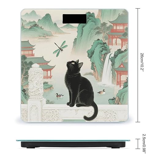Black Cat Watch Dragonfly Scale for Body Weight Sturdy Tempered Glass Weighing Scales with LCD Display Accurate Digital Bathroom Scale Convenient Body Fat Smart Scales Easy Read