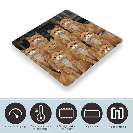 Orange Cats Weight ScaleClear LED Display Bathroom Digital Weighing ScaleTempered Glass Digital Bathroom Scale for Body Weight Capacity Up to 400 Lbs