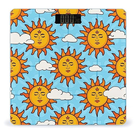 Women's Fashion Automatic Switch Digital Bathroom Weighing Scale Smart Scale Sun Clouds Blue Stripes Hippie Boho Style
