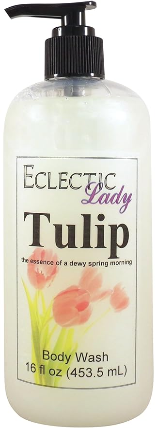 Eclectic Lady Liquid Pearl Body Wash - Tulip Scent 3-in-1 Use For Bubble Bath Hand Soap &amp Body Wash Phthalate-Free Tulip Fragrance Handcrafted in USA (16 oz)