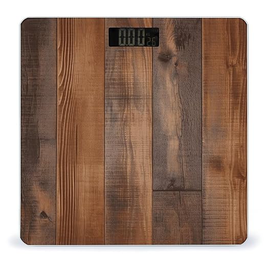 Brown Wooden Scale for Body Weight Sturdy Tempered Glass Weighing Scales with LCD Display Accurate Digital Bathroom Scale Convenient Body Fat Smart Scales Easy Read