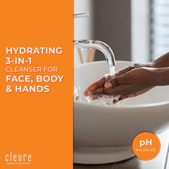 Cleure Face and Body Cleanser - Hypoallergenic Fragrance-Free Body Wash for Sensitive Skin &amp Eczema - Paraben &amp Sulfate Free PH Balanced Body Soap (12 oz Pack of 2)