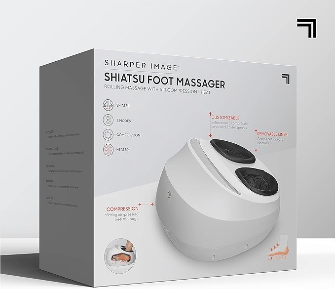 Sharper Image Electric Shiatsu Foot Massager with Heat &amp Air Compression Deep Kneading Rollers &amp Washable Cover Targets Heels Balls &amp Arches up to Mens Size 12 Gift for Women &amp Men