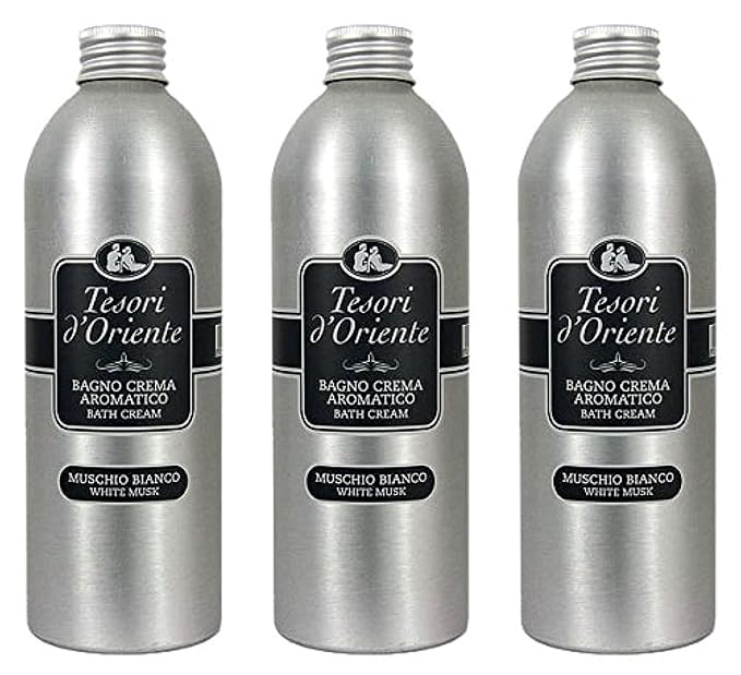 Tesori d'Oriente White Musk Bath Cream - 16.9 Fl Oz (500mL) x3 Amber Scented Paraben Free Italian Import