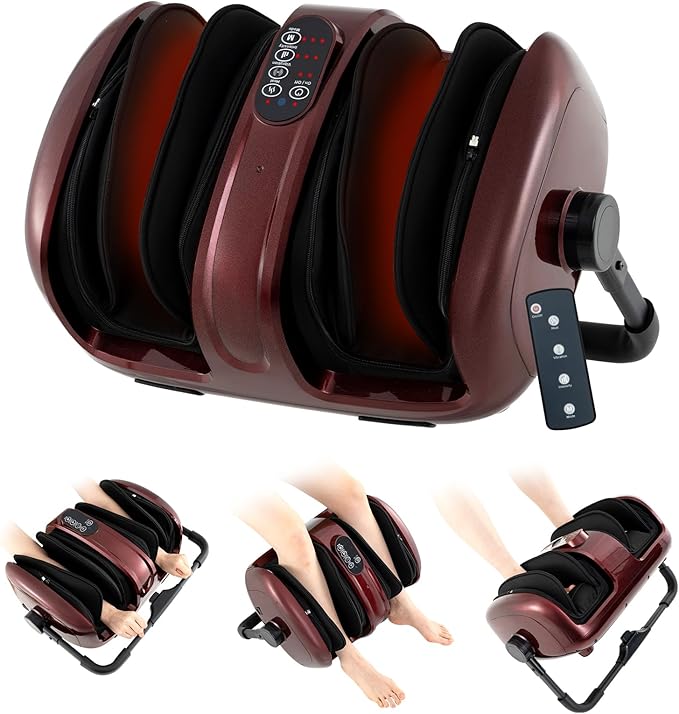 ARLIME Foot Massager with Heat Deep Kneading Shiatsu Feet Massager Machine with Compression Muscle Arm Relaxation Gifts for Elder Men Women (Red)