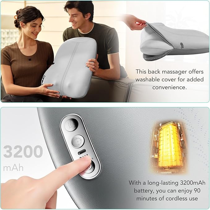 SKG TS 700 Cordless Full Back Massager for Pain Relief Deep Tissue Up and Down 4D Shiatsu Back Massager with Heat Gifts for Men and Women Dad Mom Grandpa