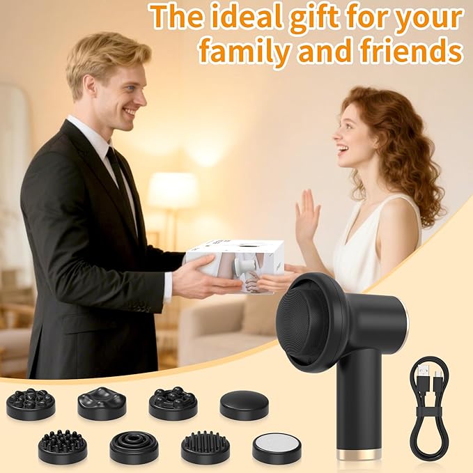 Electric Body Massager Portable Body Relaxing Machine Cordless Handheld Massager for Deep Relaxation 8 Massage Heads 1800mAh Battery 9 Modes for Body SPA Gift for Men Women Black