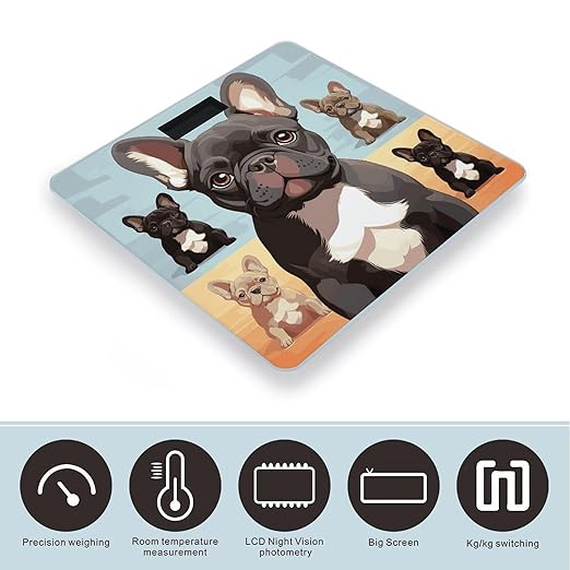 French Bulldog Dog Cute Bathroom Scale for Body Weight Bathroom Weighing Scale with Backlit LCD Display Highly Accurate Measures Weight Up to 180kg