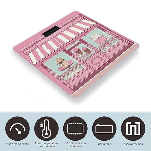 Ice Cream Store PinkScale for Body Weight with LCD High Precision Weighing Scales Fashion Sturdy Tempered Glass Weight Scales Easy-to-Read Digital Bathroom Scale for Daily 400lb