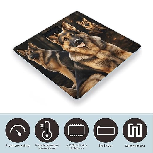 German Shepherd Bathroom Scale Large LCD Backlight Display Digital Scale Rounded Corners Body Scales Automatic Power On/Off Bathroom Scales for Home Bedrooms