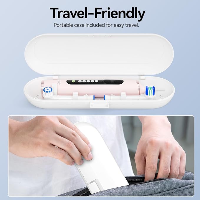 SEAGO Soft Round Electric Toothbrushes with 8 Spin Brush Heads 5 Cleaning Modes Rechargeable Sonic Toothbrush with Timer and Travel Case for Adults and Kids(SG-2607-Pink