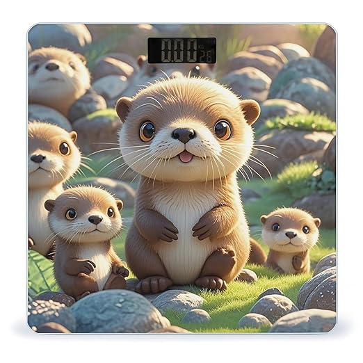 Cartoon Brown Otters Scale for Body Weight Digital Bathroom Scale Toughened Glass High Precision Scales for Body Weight with Large LCD Backlight Display Weight Scales