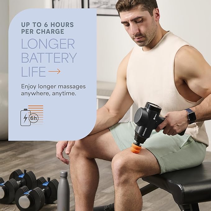LifePro Sonic Massage Gun Deep Tissue – Quiet Handheld Percussion Massager for Athletes Pain Relief &amp Recovery – 8 Heads 5 Speeds Long Battery