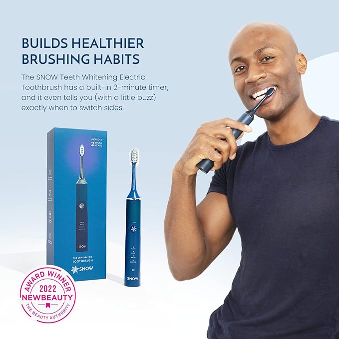 SNOW Electric Toothbrush with Sonic Technology - LED Whitening - 2 LED Brush Heads &amp 4 Brushing Modes - Rechargeable Automatic Toothbrush for Adults with Built-in Timer - Gen 1 Polar Blue
