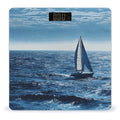 Blue Sea Sailboat Scale for Body Weight Anti-Slip Tempered Glass Digital Bathroom Scales Clear LCD Display Weighing Scale Safe Rounded Corners Smart Scales