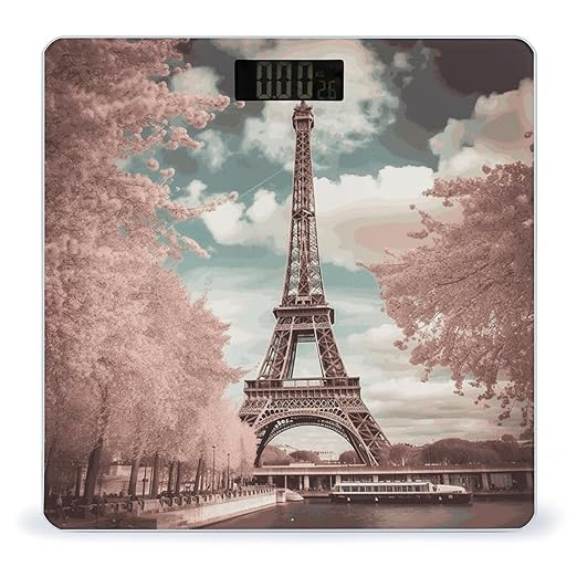 Vintage Style Eiffel Tower Paris Digital Bathroom Scale for Body Weight with High Precision Digital Weighing Scale with BMI Clear LCD Display and Step-On Measures Weight Up to 180kg