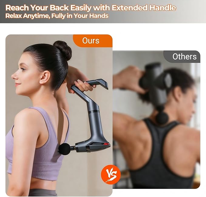 3-in-1 Detachable Deep Tissue Massage Gun with Heat &amp Extension Handle Percussion Muscle Massager for Arms Shoulders BackWaist Portable &amp Quiet for Home Gym &amp Office 12 Adjustable S